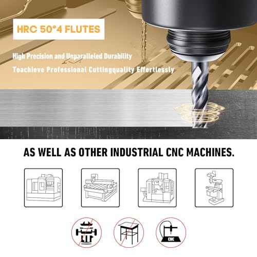 1/8" Micrograin Carbide Square End Mill Set, 4 Flute HRC 45 Deg AlTiN Coating End Mill Bits Set for Milling Alloy Steels, Hardened Steel,CNC Router Bits for DIYers & Professionals
