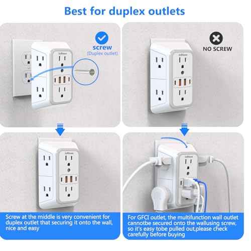 JcBlaon Outlet Extender Surge Protector - 6 Outlet Splitter with 4 USB Ports (2 USB C), Multiple Plug Expander Wall Charger, 3 Sided Multi Plug Wall Adapter Power Strip for Home Office Kitchen Travel