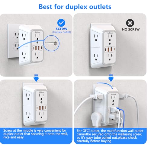 JcBlaon White 6 Outlet Surge Protector with 4 USB Ports Wall Extender