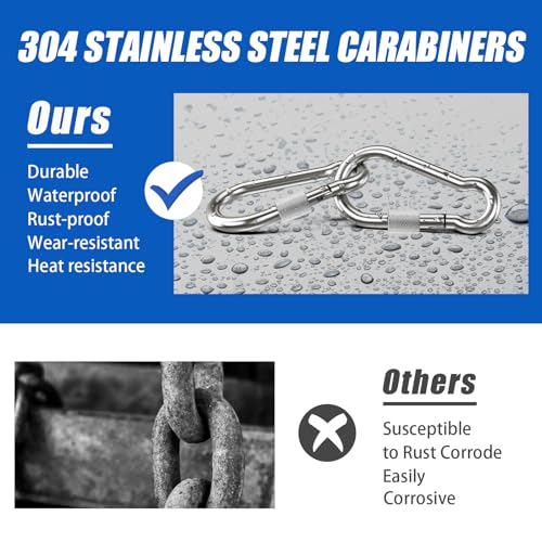 Kinlink M10-4.00 inch Heavy Duty Locking Carabiner Stainless Steel 2 Pack
