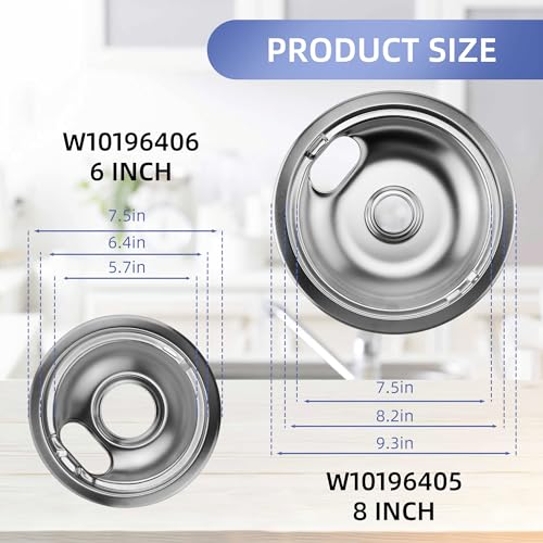 Chrome Drip Pan Set for Whirlpool/Maytag/Kenmore Electric Range—2x6in + 2x8in