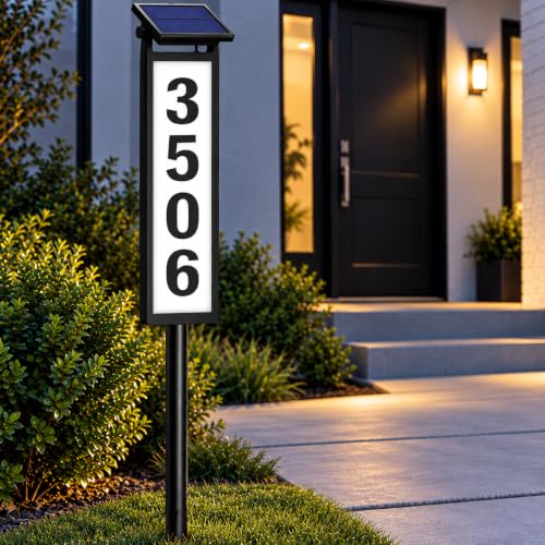 Eyrosa Solar House Number Sign - Illuminated Aluminum Yard Address Plaque
