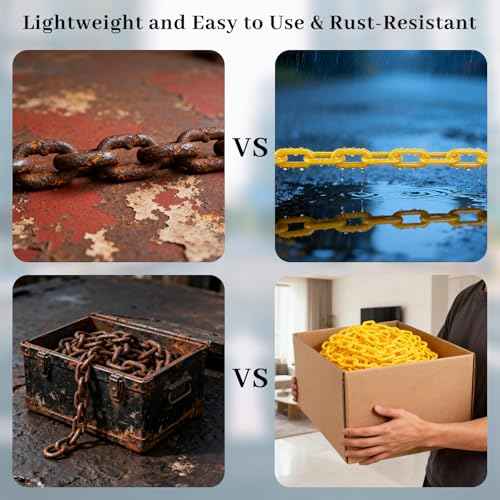 Plastic Chain, 110 FT Yellow Plastic Chain Links, Durable Plastic Safety Chain Barrier with 40 Hooks for Crowd Control, Private Property, Parking Lots, Driveways, Queue Line and Construction Sites