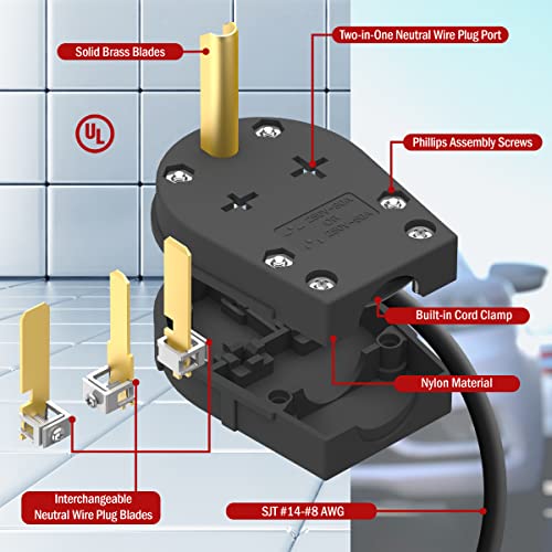 ENERLITES NEMA 6-30P/50P Heavy-Duty Straight Blade Angle Plug 30/50A 250V Black