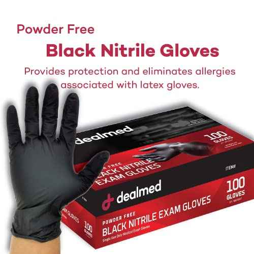 Dealmed Black Nitrile Exam Gloves ? Disposable Multi-Purpose Use Medical Gloves Use for First Aid and Medical Facilities