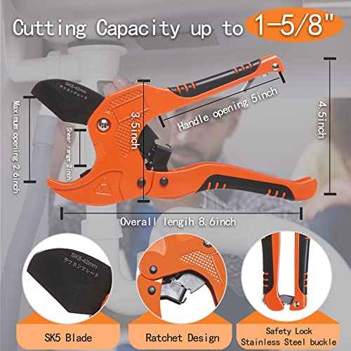 Zantle Pipe and Tube Cutter, Ratcheting Hose Cutter One-hand Fast Pipe Cutting Tool with Ratchet Drive for Cutting Less Than 1-1/4" O.D. PEX, PVC, and PPR Pipe, Easy-to-use PVC Pipe Cutter