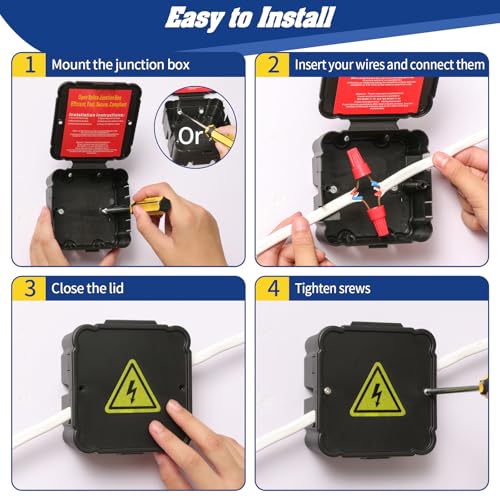 12 Pack Black Flame-Retardant Junction Boxes - Easy 5-Second Electrical Splice Connectors