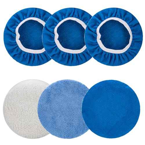 THINKWORK 6 Pcs Car Polishing Pad, Buffing Pad for 10 Inch Car Polisher, Microfiber Wax Applicator Pad for Car, Microfiber, Wool, Coral Fleece