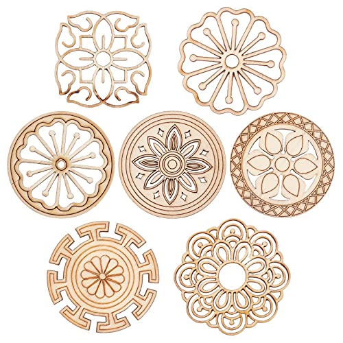 GORGECRAFT 7 Style 14Pcs Wooden Carved Onlay Appliques Carving Decal Corner Craft Unpainted Furniture Home Window Decoration Wood Carving Decal for Dresses Door Cabinet Wardrobe Ceiling, Round
