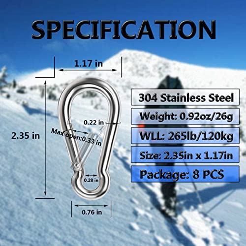 Ekunbuy 2.36 Inch Stainless Steel Spring Snap Hooks 8pcs Heavy Duty Rope Connectors