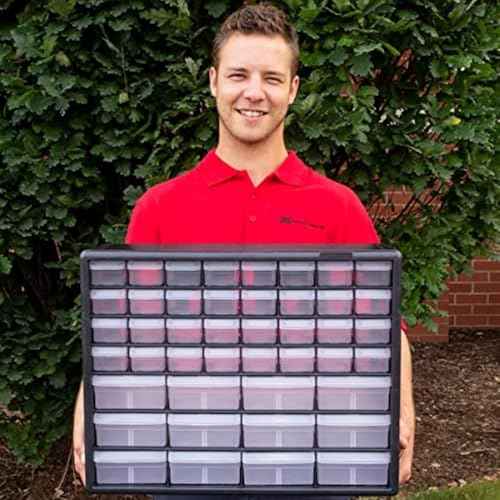 Akro-Mils 44-Drawer Plastic Drawer Storage Cabinet for Garage Organization, Bead Organizer, Building Bricks Storage, Teacher Toolbox, Makeup Organizer, 20" W x 6" D x 16" H, 10144 Black
