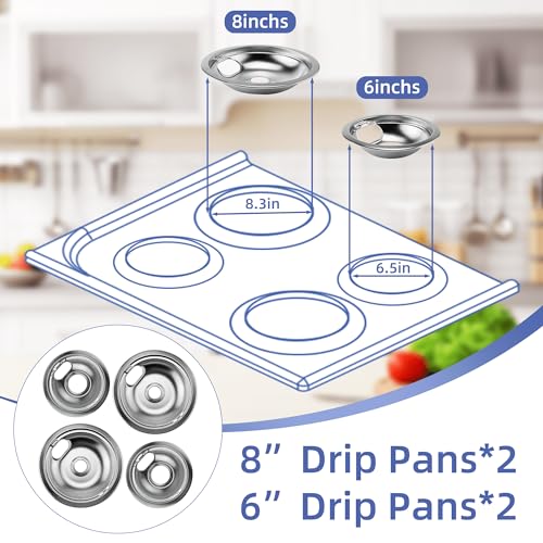 Chrome Drip Pan Set for Whirlpool/Maytag/Kenmore Electric Range—2x6in + 2x8in