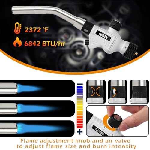BLUEFIRE Pearl Metal Handle Turbo Torch Head, Multi-Purpose Auto Blowtorch fuel by Propane MAPP MAP PRO, Great Cooking Gadget for Chef,Welding Brazing Nozzle for Professional