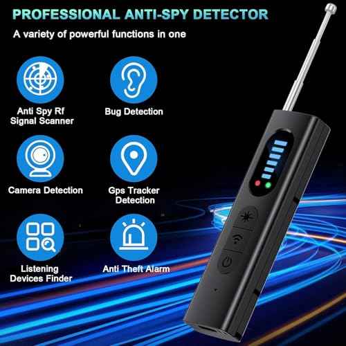 Hidden Camera Detectors, Spy Camera Finder, Portable Hidden Bug and Camera Detector, 5 Levels Sensitivity 6 Modes, Wireless Rechargeable for Home, Car, Hotel, Travel, 1 Pack, Full
