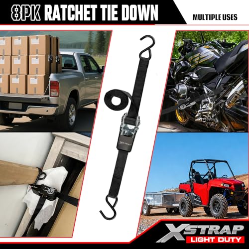 XSTRAP STANDARD 8-Pack 1x10ft Ratchet Tie Down Straps Black - Cargo Securing