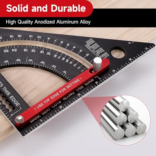 7 Inch Aluminum Adjustable Carpenter Square Rafter Framing Square with Pencils
