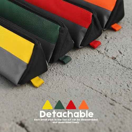 Roll Up Tool Bag, Heavy Duty Tool Roll Bag, Roll Up Bag with Portable Wrench Roll Pouches& Detachable Color Coded Tool Pockets, Fold-able Tool Bags, Tool Organizer Storage Bag