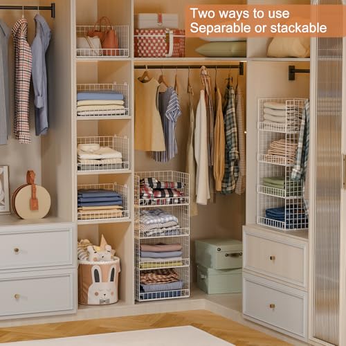 Yociyoga 4-Tier Stackable Closet Organizer White 11.8x15.7x34.6in Space-Saving Storage Basket