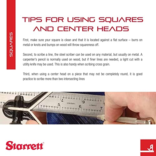 Starrett Steel Combination Square with Head, 12" Blade Length