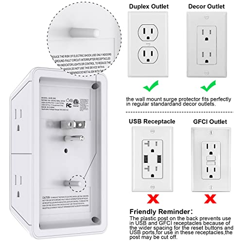 White POWRUI 6 Outlet Wall Extender with Night Light & 3 USB Ports - Space-Saving Power Strip
