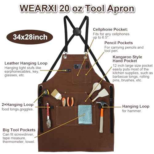 WEARXI Aprons for Men, Woodworking Apron with Tool Pockets, Canvas Work Apron for Woodworkers, Mechanics, Blacksmiths, Carpenters S-XXXL, Mens Aprons Gifts for Dad, Gifts for Men, Dad Gifts