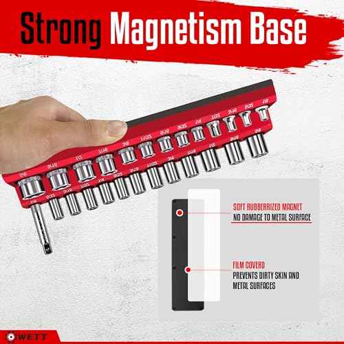 WETT Magnetic Socket Organizer Set, 6-Piece Socket Holder Set, 1/4", 3/8", 1/2" Drive Magnetic Sockets Trays, Holds 143pcs SAE & Metric, Standard Shallow and Deep Size Sockets (Socket not Included)