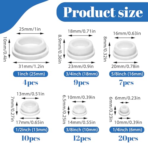 62-Pack Silicone Rubber Hole Plugs Set for Round Drains and Furniture