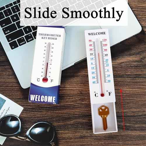 Hide A Key Outside Thermometer Decorative Key Hiders Holder Containers Lockbox for House Spare Keys Cabinet Outdoor Secret Compartment Items Safe Storage Yard Garden Indoor Geocaching