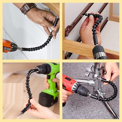 90 Degree Drill Attachment - Right Angle Screwdriver Extension,11.6-Inch Flexible Soft Shaft with 10 Interchangeable Bits,Power Drill Accessory Kit(12-Piece)