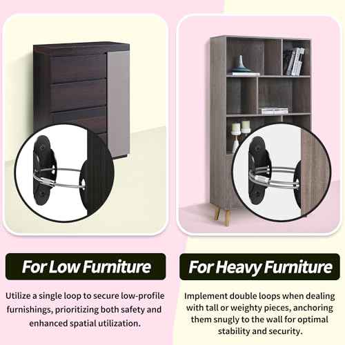 Anti Tip Furniture Anchors (6 Packs) Furniture Anchors for Baby Proofing, Earthquake Straps for Furniture Dresser Wall Safety Anchor Furniture Safety Straps Wall Straps, Black