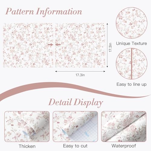 Fiula Peel and Stick Nursery Wallpaper Pink Cherry Blossom 17.3 x 78.7 inches Waterproof