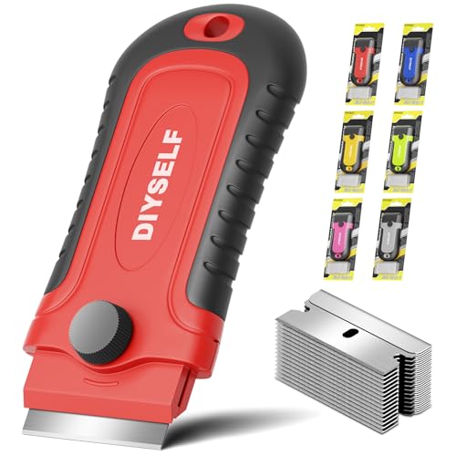 Red 1 Pack Razor Blade Scraper Kit with 15 Extra Blades for Glass & Surface Cleaning