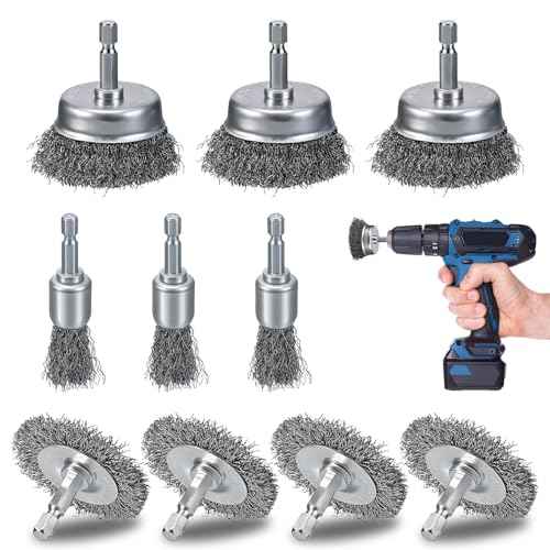 10 Pcs Drill Wire Brushes Coarse Carbon Steel Crimping Wire Wheel Cup Brushes, 1/4 Inch Hex Shank ? Suitable for Rust Cleaning, Stripping & Abrasive Applications
