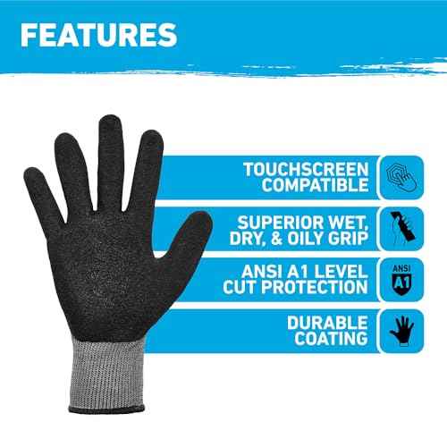 Gorilla Grip A1 Precision Grip, Cut Resistant Work Gloves, Nitrile Coated, Grey - Small (27220-212B)