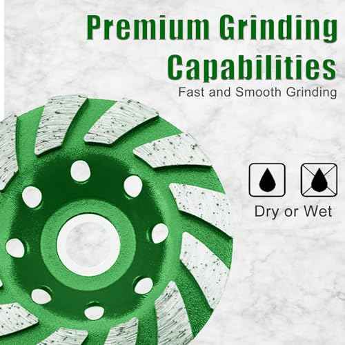 4 1/2 Inch Diamond Concrete Grinding Wheel 12-Segment Turbo Cup Wheel for Angle Grinder Heavy-Duty Polishing & Fast Smoothing for Concrete, Stone, Marble, Granite & Thinset Removal
