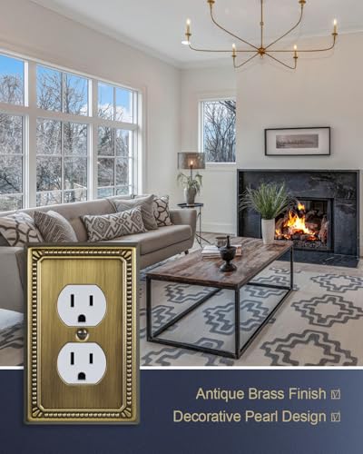 ZILLSEA Antique Brass Duplex Outlet Cover Plate 4-Pack - Sturdy Metal Wall Plates