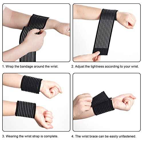 Rbenxia 4 Pieces of Black Elastic Wrist Compression Bandage Adjustable Wrist Strap Hand Brace Wraps Breathable Wristband for Stabilising Ligament, Joint Pain, Sport (40 cm)