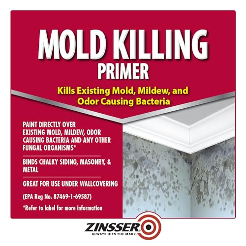 Zinsser Mold Killing Primer Quart - Water-Based Fungicidal Coating, EPA Registered, White