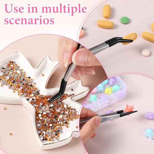 Sibba Tweezers with Rubber Tips 4Pcs PVC Rubber Coated Tweezer Set Jewelry Making Kits PVC Coated Tweezers Set Rubber Straight Tip Tweezers Flat Tip Gripper Reusable Forceps for Crafts Stamps Beads