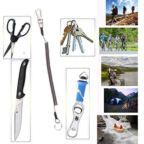 Fishing Lanyard (7Pcs) Safety Retractable Coiled Tether with Carabiner and Split Ring for Pliers, Boating, Tools(Black)