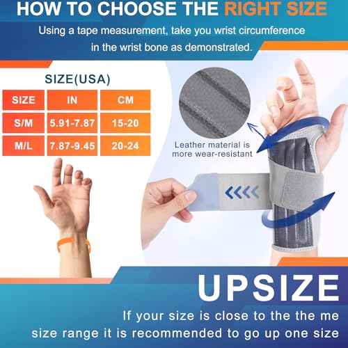 Wrist Brace for Carpal Tunnel, Adjustable Night Wrist Support Brace with Splints Right Hand, Hand Support for Arthritis, Tendonitis, Sprain, Injuries, Wrist Pain, Men Women, Medium/Large