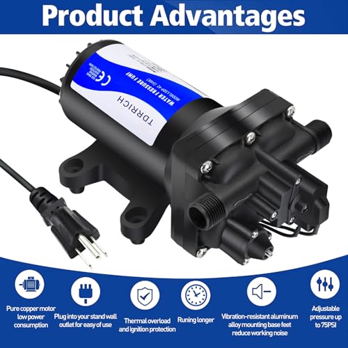 110V Water Pressure Booster Pump 5.5GPM 75PSI for RV, Home, Garden, Marine