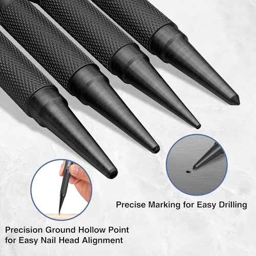 WORKPRO 4-Piece Nail Punch and Center Punch Set, Hardened Cr-V Steel with Knurled Grip,1/32", 1/16", 3/32" Nail Setter & 1/32" Center Punch Tool