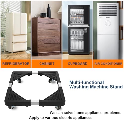 HQO LOVL Adjustable Mini Fridge Stand with 4 Locking Wheels, 17.7-25.6 in Dolly for Washer/Dryer & Furniture