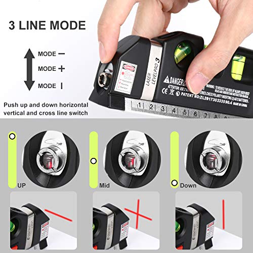 AikTryee Red Laser Line Level Kit with Cross & Horizontal Lines, 8ft Ruler for Wall Hanging & Tile