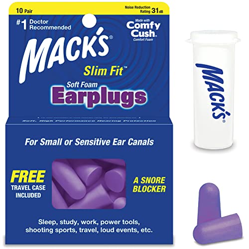 Mack's Slim Fit Soft Foam Earplugs, 10 Pair - Small Ear Plugs for Sleeping, Snoring, Traveling, Concerts, Shooting Sports & Power Tools | Made in USA