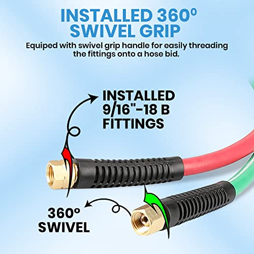 YOTOO Heavy Duty Oxygen Acetylene Hose, Torch Hose 1/4-Inch ¡¿ 25 Feet with 9/16"-18 B fittings Welding Cutting Twin Welding Hose£¬Grade R