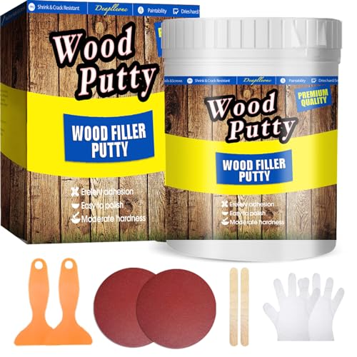 DEAPLLEONC White Wood Putty Filler - Paintable, Stainable. Repairs Holes, Cracks & Chips in Wood Furniture & Floors. 9.87 Ounce