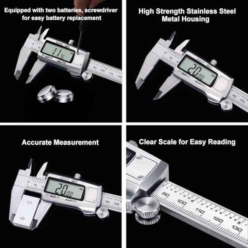 Kynup Digital Caliper, Caliper Measuring Tool, Micrometer Dial Vernier Caliper with Large LCD Screen, Full Turn Off, Stainless Steel, Switch from Inch Metric Fraction (6Inch/150MM)