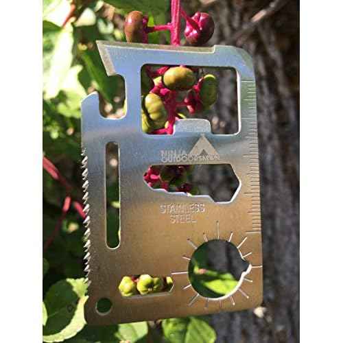 Ninja Outdoorsman 11 in 1 Stainless Steel Credit Card Pocket Sized Survival Multi-Functional Gadget Tool - Great Gift or Stocking Stuffer for Camping, Hiking or Emergency (Single, Silver)